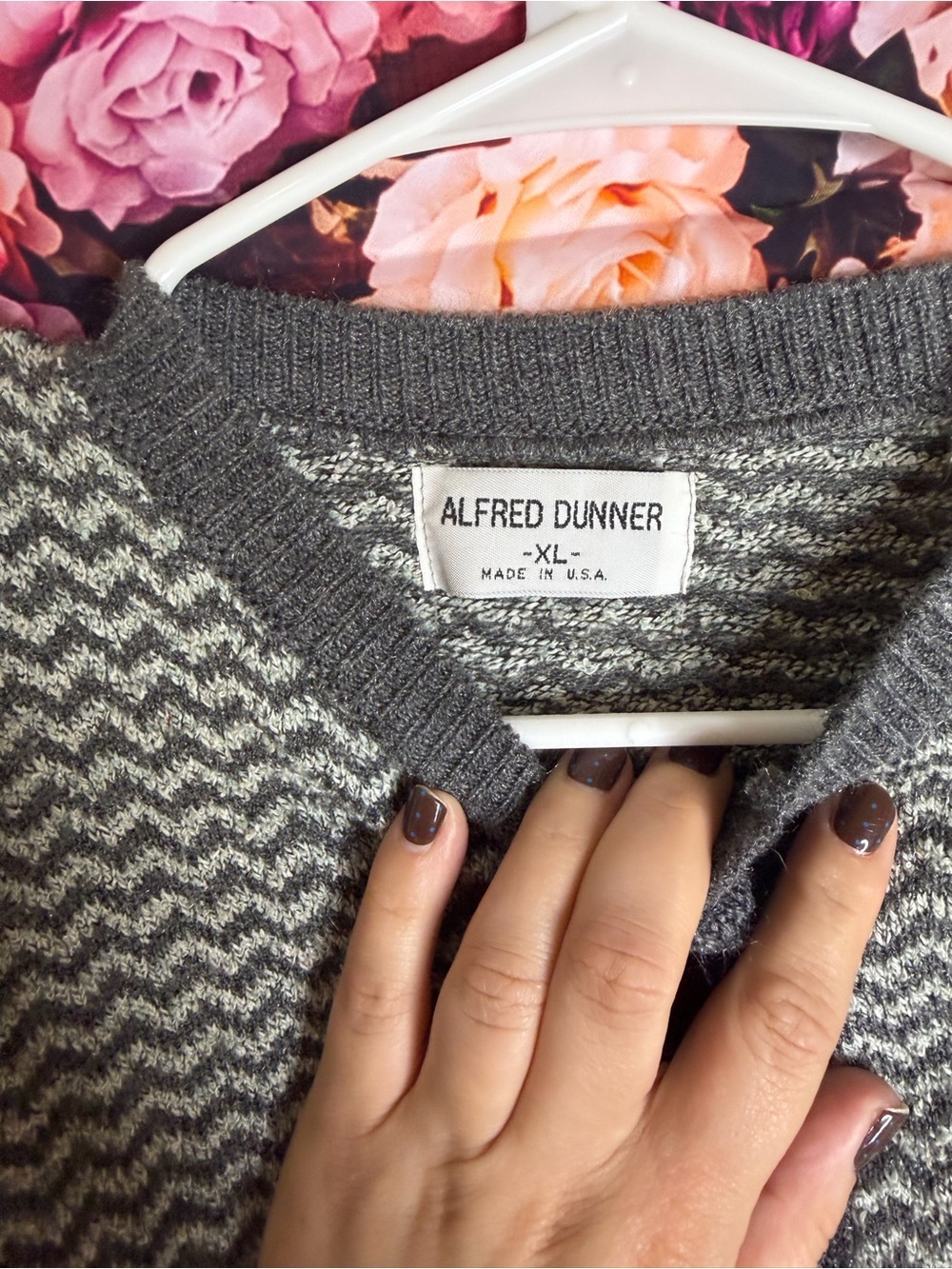 Alfred Dunner Gray & White Zigzag Knit Cardigan - Picture 4 of 5